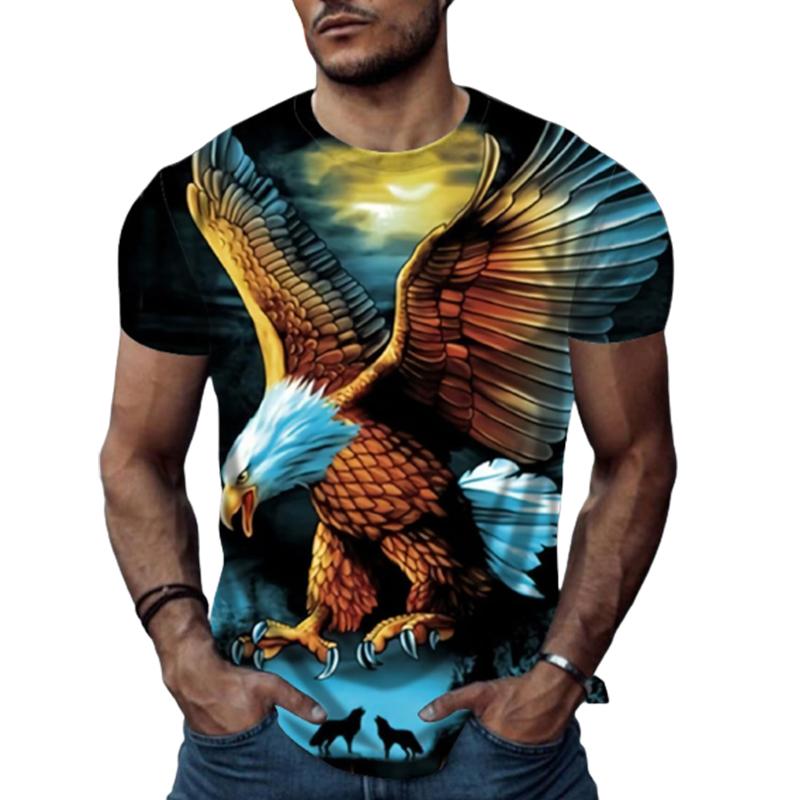 Happy Show Nieuwe zomer herenmode T-shirt persoonlijkheid veelkleurige Eagle bedrukte heren T-shirt top XL bruin