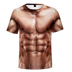Chengyu Mode Grappige Zes-pack Abs Spier Tatoeages T-shirt voor Mannen Ronde Hals Korte Mouw Tees Cool streetwear 3D Gedrukte t-shirt XL