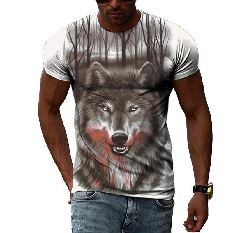 HerSight Lente Zomer Tops Mannen Plus Size Kleding Dier 3D Print T-shirt Paar Wolf Patroon Tees O Hals Korte mouw Top Ademende Man Shirts XL