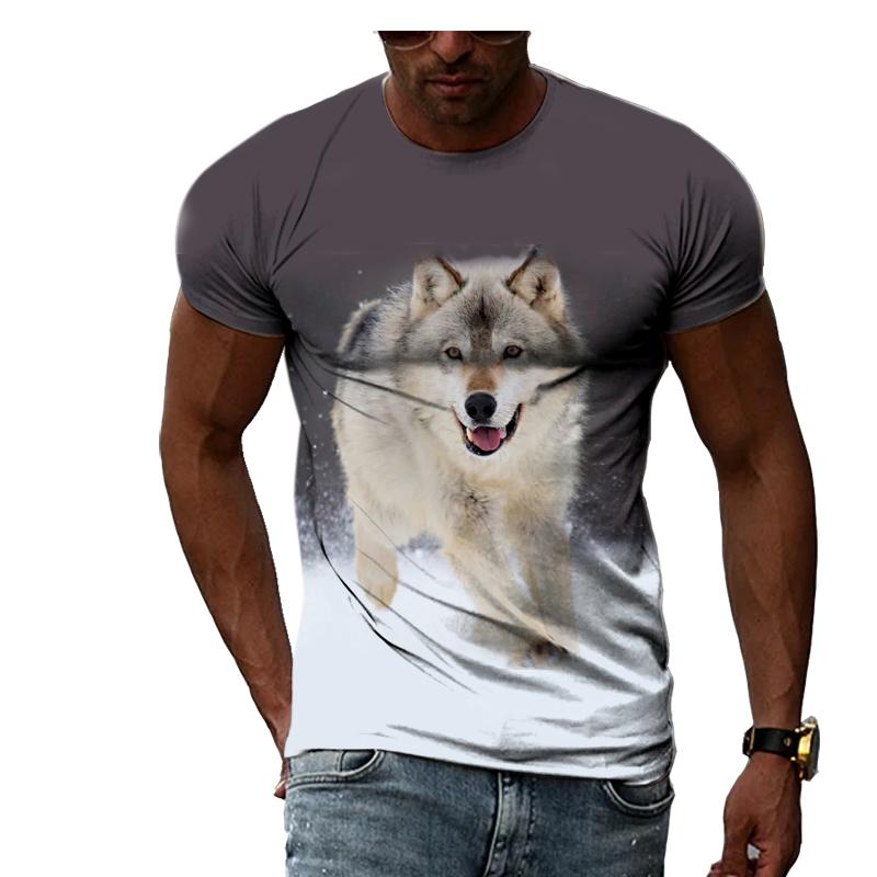 HerSight Lente Zomer Tops Mannen Plus Size Kleding Dier 3D Print T-shirt Paar Wolf Patroon Tees O Hals Korte mouw Top Ademende Man Shirts XL