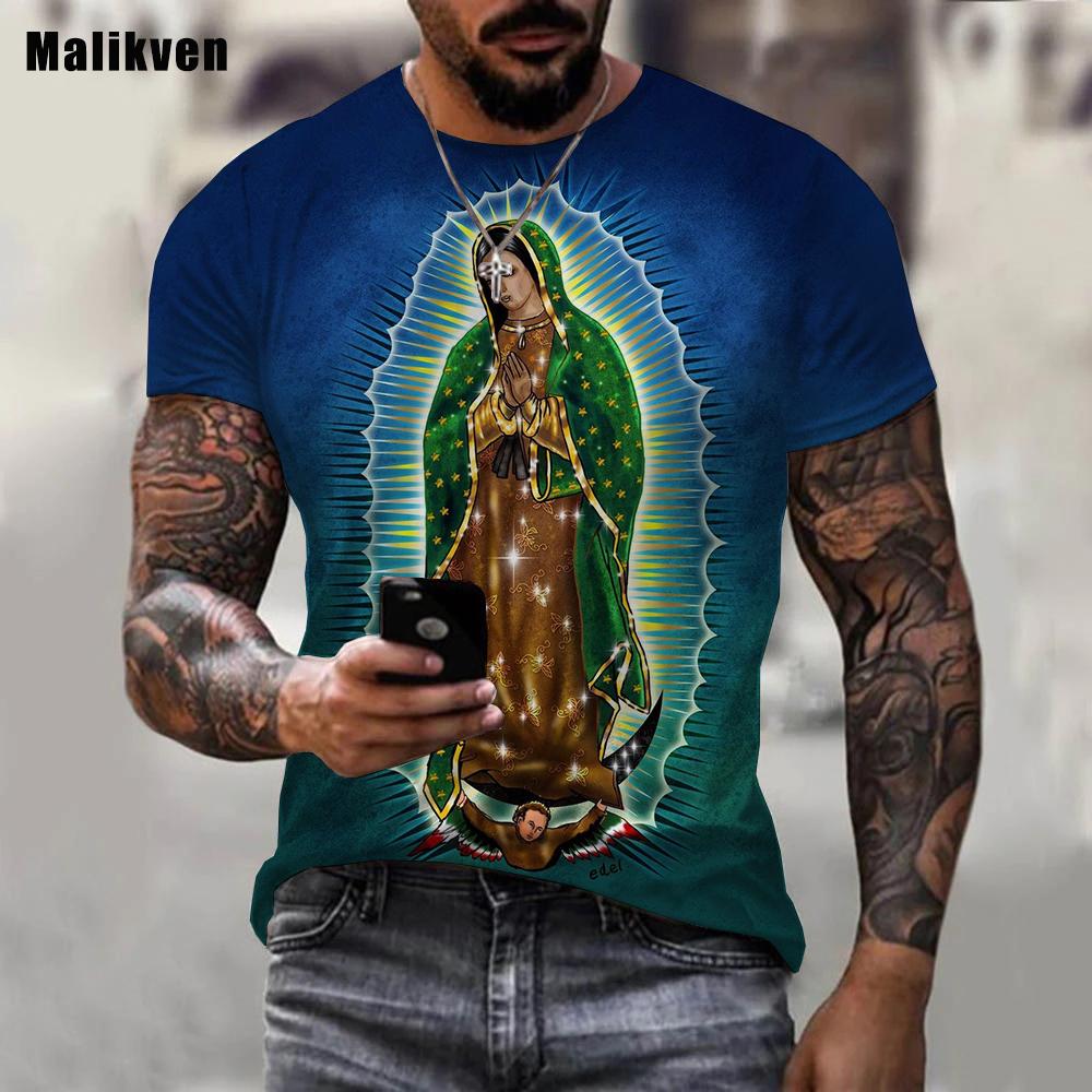 Chengyu Guadalupe Maagd Maria Katholiek Bedrukt 3D T-shirt Heren Zomer Mode Casual Kleding Harajuku Streetwear Tees Tops L
