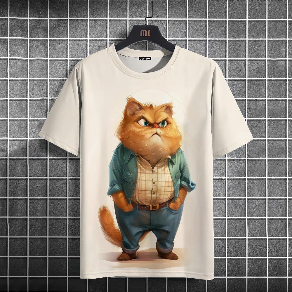Etst 003 Heren T-shirt Animal Fat Cat Print T-shirt 3XL