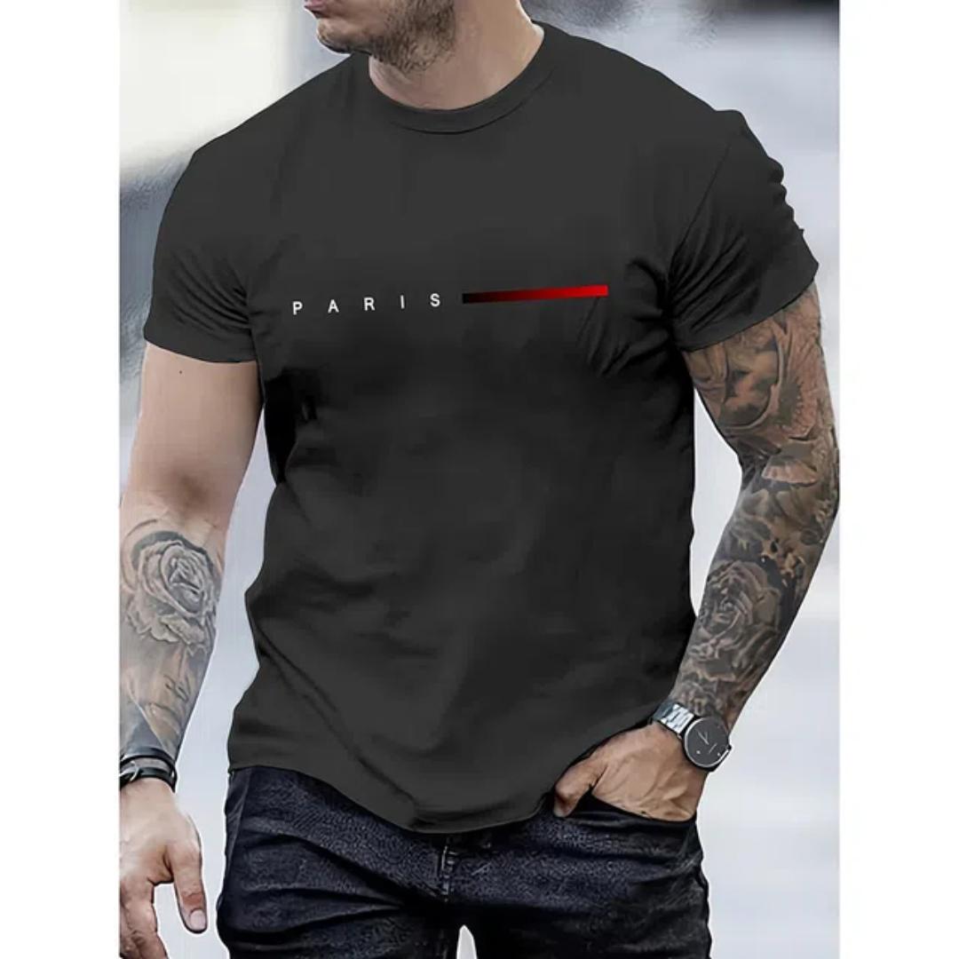 Chaokebang Casual Paris Letter 3D Geprint Heren T-shirt Oversized Ronde Hals Korte Mouw T-shirts Ademende Heren Tops L