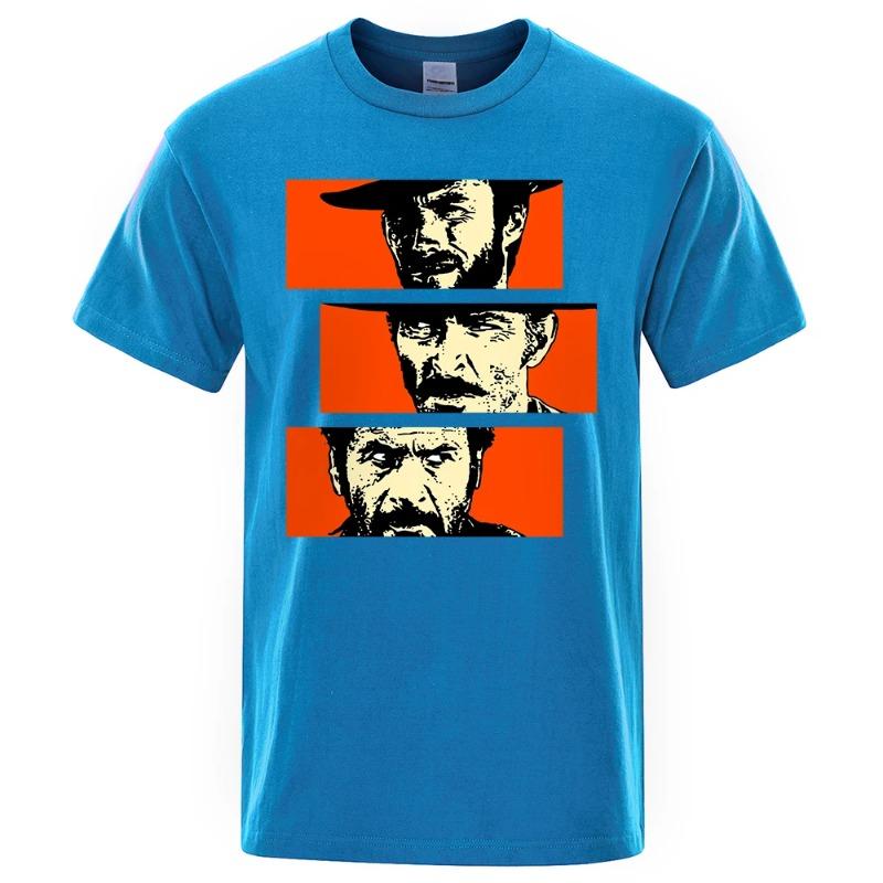 WowClassic The Good The Bad Ugly Blondie Angel Eyes Tuco Cowboy T-shirt Heren Il Buono Brutto Cattivo Oversized Katoenen T-shirts Heren XXL lichtblauwe kleur