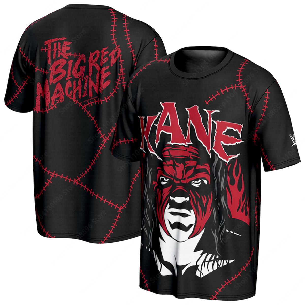 ETST0013 Kane ProSphere Big Red Machine WWE T-shirt - Zwarte Sportkleding voor Mannen en Vrouwen Retro Stijl Mode M