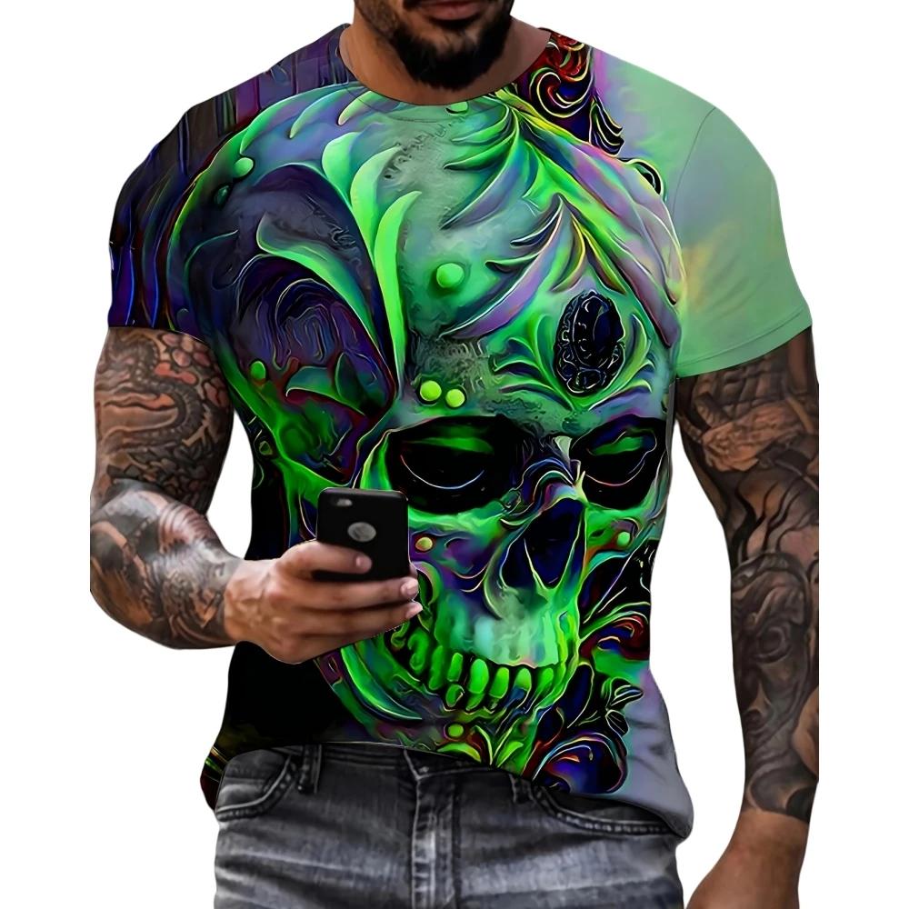Zengyanqin02 Mode Mannen Schedel Grafische 3D Gedrukt T-shirt Korte Mouwen T-shirt Voor Mannen Dagelijkse Streetwear Tees Tops Ronde Hals casual T-shirt L