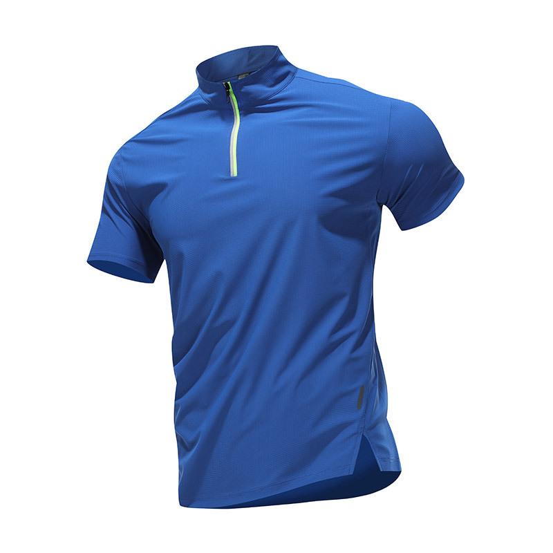 YL Mall KEEP-22 T-shirt met rits Heren Korte mouw IJszijde Sneldrogende Kleding Hardlopen Fitness Stretch Ademend Casual Sport Stand Up Kraag T-shirt L blauw