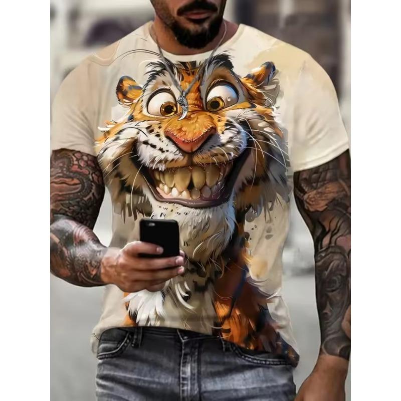 Forever Men Heren Grappige Dieren 3D Geprint T-shirt Street Casual Street Casual Alledaags Korte Mouw Tee Tops Zomer Ronde Hals Herenkleding XL