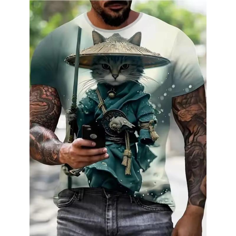 Forever Men Heren Grappige Dieren 3D Geprint T-shirt Street Casual Street Casual Alledaags Korte Mouw Tee Tops Zomer Ronde Hals Herenkleding XXL