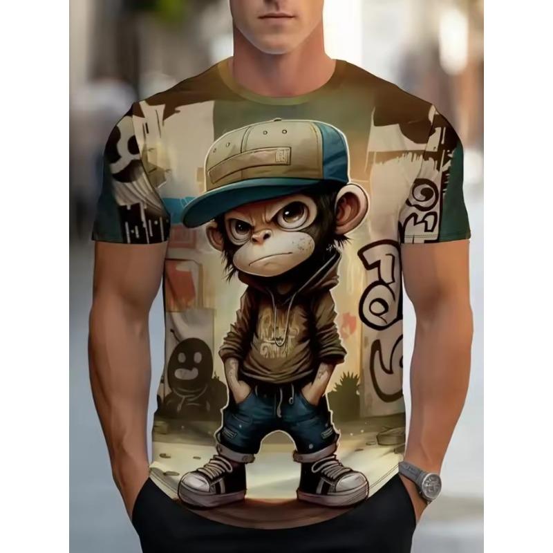 Forever Men Heren Grappige Dieren 3D Geprint T-shirt Street Casual Street Casual Alledaags Korte Mouw Tee Tops Zomer Ronde Hals Herenkleding 3XL