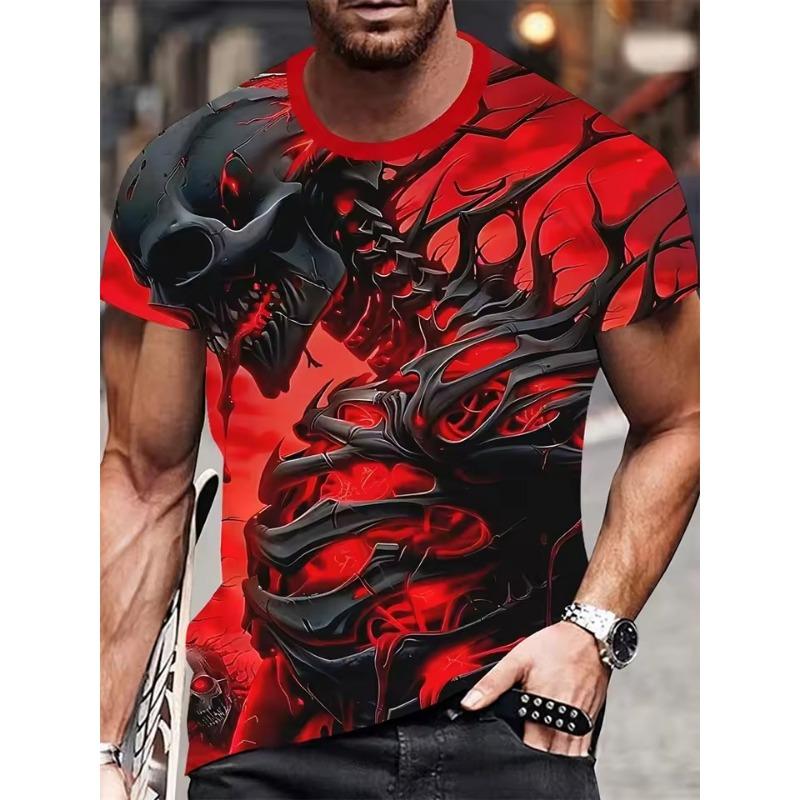 Forever Men Heren 3D Horror Schedel Print T-shirt Casual Comfortabel Ronde Hals Korte Mouw Tee Pullover T-shirt Top Street Fashion Kleding XL