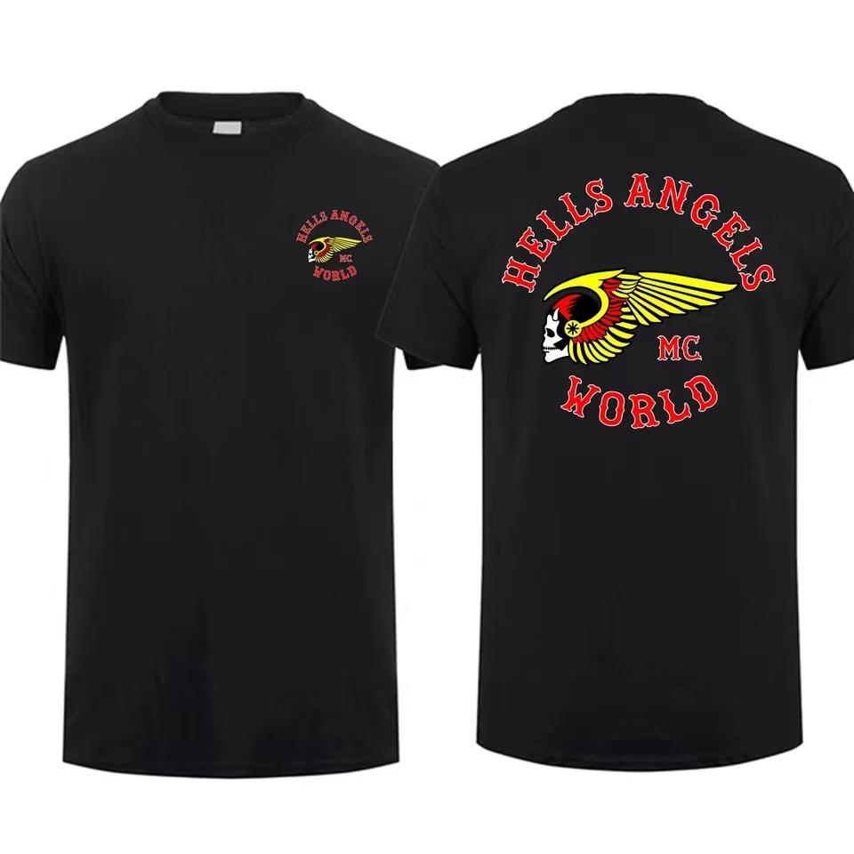 GUOYAN TOP Ouder-kind Geweldig Heren T-shirt Katoen Oversized Zomer Jongen Dubbelzijdig Hells Angels Brotherhood Tops T-shirts Korte Mouw Shirt L