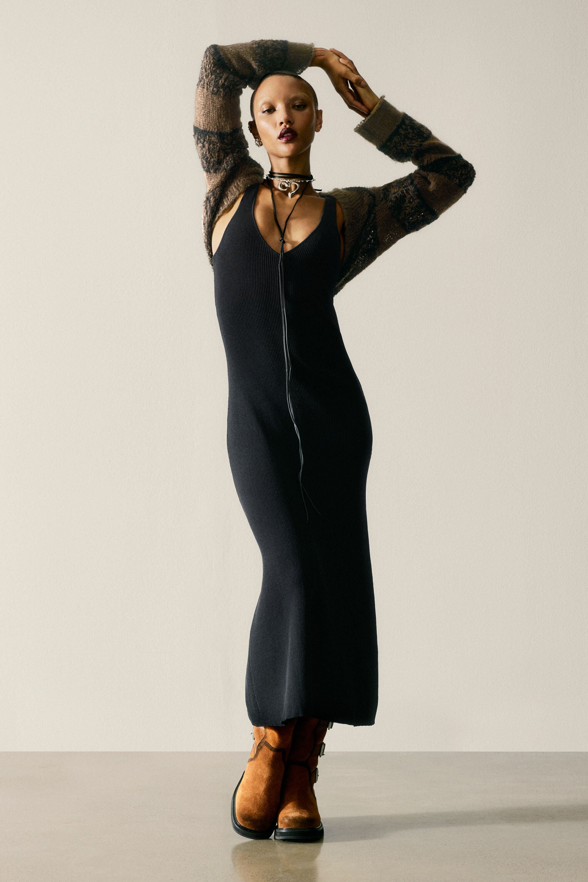 Desigual Gebreide jurk met lange mouwen - BLACK