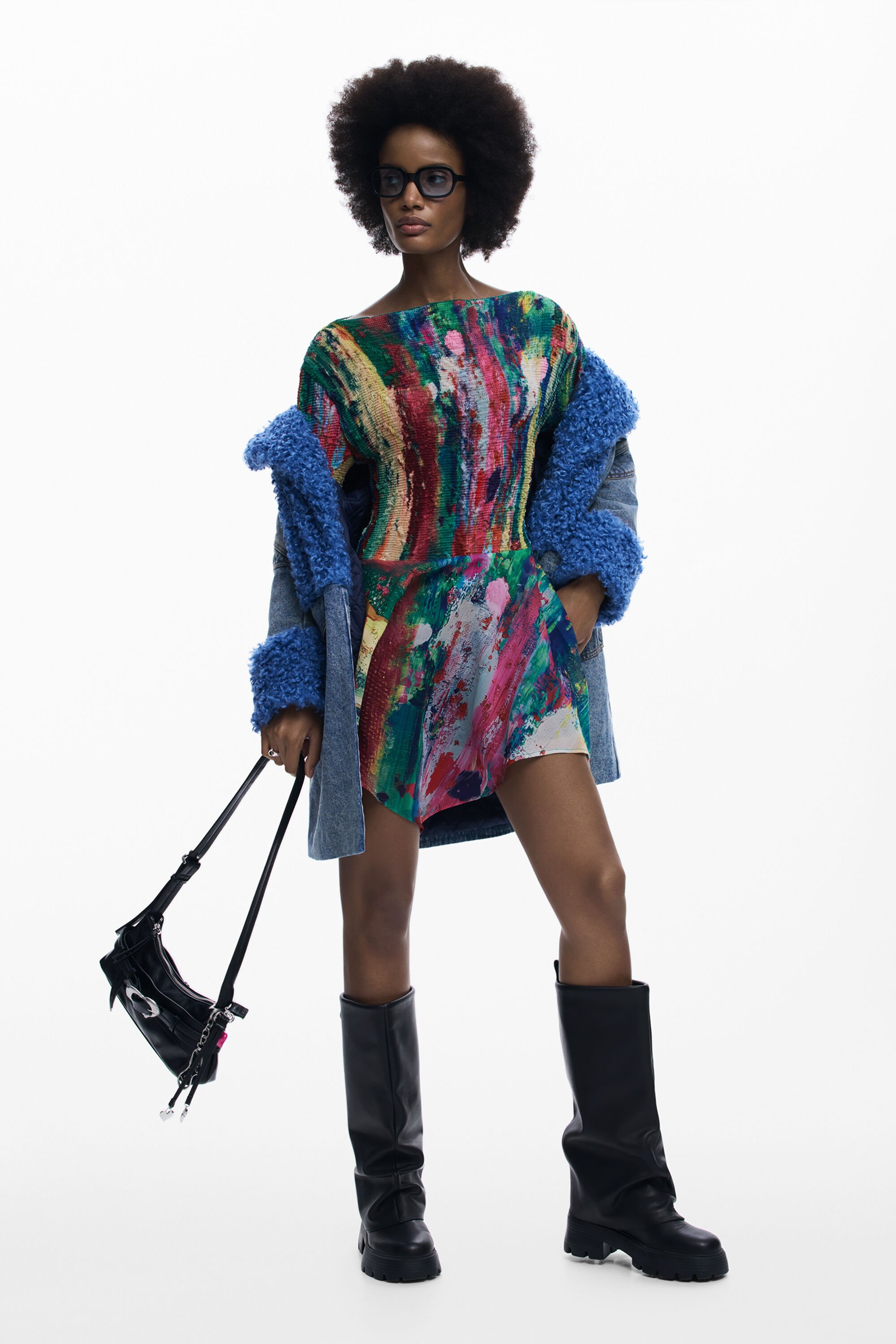 Desigual Gegolfde asymmetrische jurk - MATERIAL FINISHES