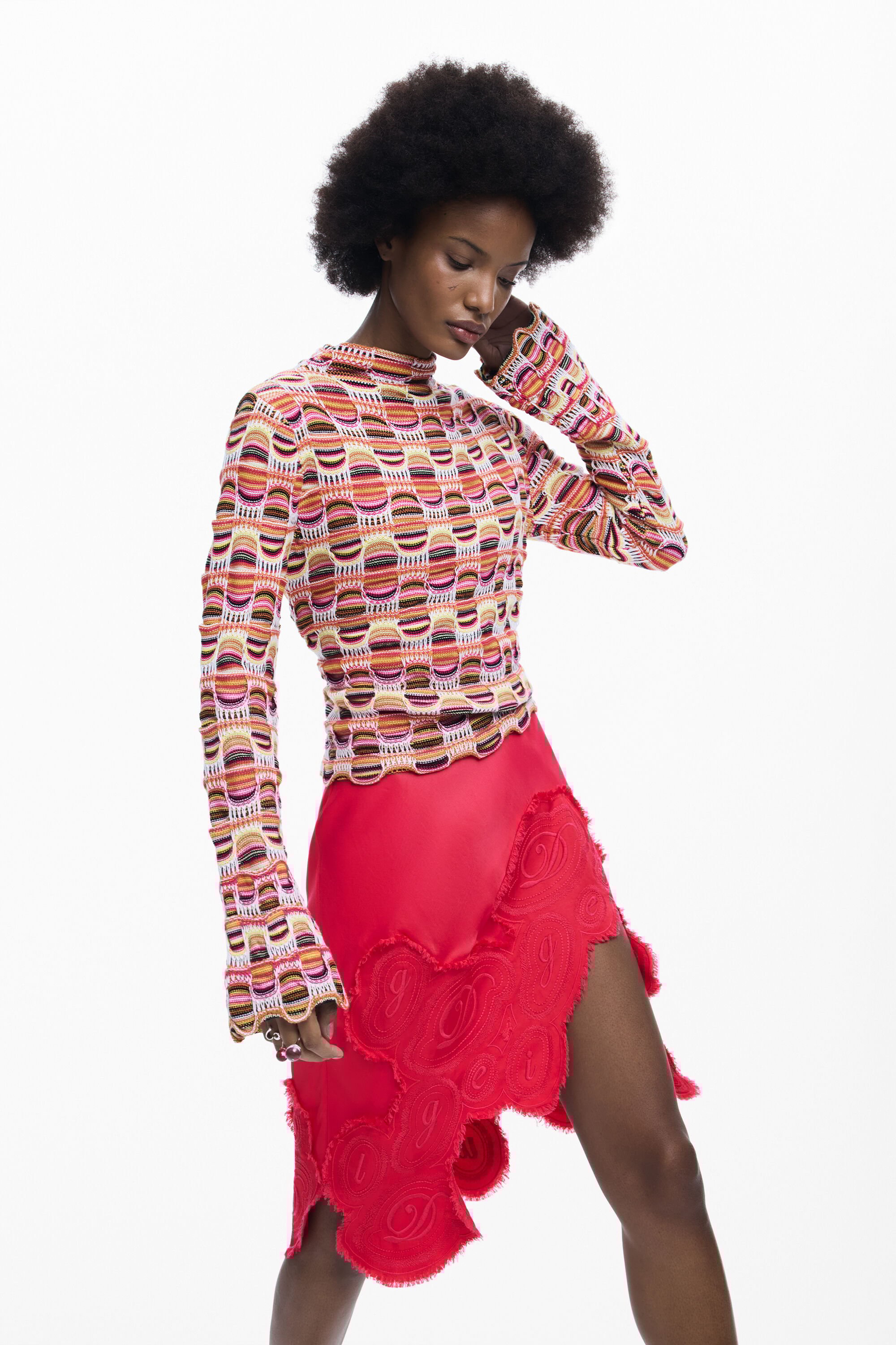 Desigual Kleurrijke gebreide trui - RED