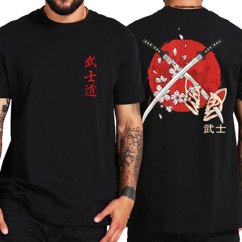 Nihao Japan Samurai Geest T-shirts Japanse Stijl Terug Print EU Size 100% Katoen Tops T-shirt Bushido Mannelijke Geschenken Tee 4XL