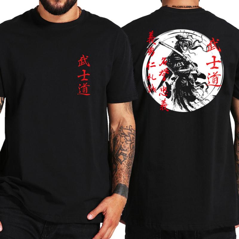 Nihao Japan Samurai Geest T-shirts Japanse Stijl Terug Print EU Size 100% Katoen Tops T-shirt Bushido Mannelijke Geschenken Tee M