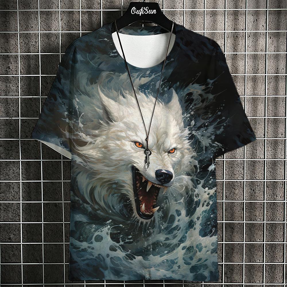 ETST21 Cartoon Anime Kat Bedrukt T-shirt Voor Mannen Japanse T-shirts Wolf T-shirt Outdoor Hip Hop Tops Kleding Casual Losse Korte Mouw T-shirts L
