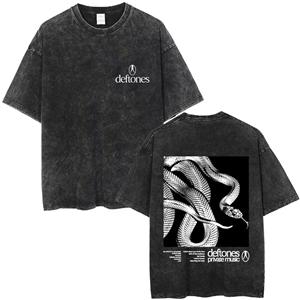 A washed short sleeved T-shirt Top Gewassen Vintage Rockband Deftones Private Music Snake Grafisch T-shirt Heren Mode Oversized T-shirts Unisex Streetwear XL