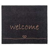 Leen Bakker Mat Walk&Wash Welcome - antraciet - 67x80 cm