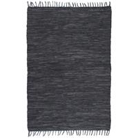 vidaXL Handgewebter Chindi-Teppich Leder 120x170 cm  Grau