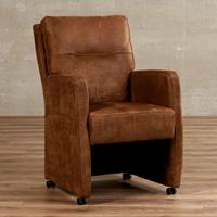 Gijs Meubels Leren eetkamerfauteuil sharp, bruin leer, bruine keukenstoelen