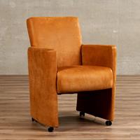 Gijs Meubels Leren eetkamerfauteuil elegant, cognac leer, cognac keukenstoelen