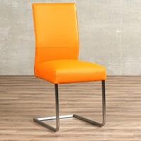 ShopX Leren eetkamerstoel remix, oranje leer, oranje keukenstoelen