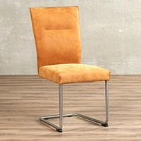 ShopX Leren eetkamerstoel retro sledepoot rond, cognac leer, cognac keukenstoelen