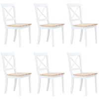 vidaXL Eetkamerstoelen 6 st massief rubberwood wit en bruin