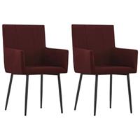 VidaXL Eetkamerstoelen met armleuningen 2 st stof wijnrood