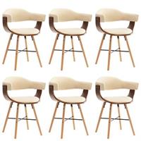 VidaXL Eetkamerstoelen 6 st kunstleer en gebogen hout crème