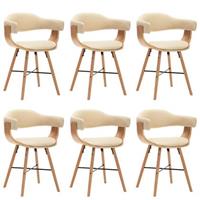 VidaXL Eetkamerstoelen 6 st kunstleer en gebogen hout crème
