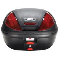 GIVI E370 topkoffer, Topkoffers en zijkoffers voor de moto, rode reflectoren, zwarte cover