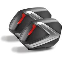 V37 zijkoffers, Topkoffers en voor de moto, rode reflectoren, zwarte cover