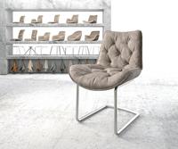 DELIFE Esszimmerstuhl Taimi-Flex Taupe Vintage Freischwinger rund Edelstahl