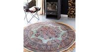 Tier Vintage Vloerkleed Rond Brissac Groen met franjes - -[Afmetingen:Ø160 cm rond]-[Afmetingen:160 Ø - (M)]