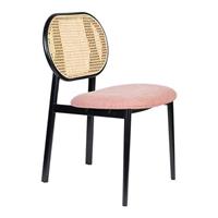 Zuiver Spike Eetkamerstoel - Webbing Rotan - Stof Roze - Zwarte Metalen Poten