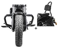 Set Sturzbügel Mustache mit Sissybar S1 für Harley Sportster 883 R Roadster 04-15  schwarz