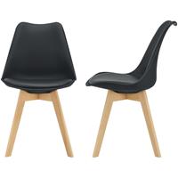 [en.casa] 2x Design Stühle Esszimmerstuhl Schwarz PU-Kunstleder Stuhl Holzgestell
