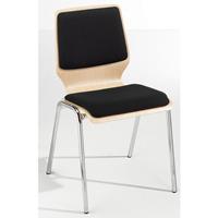 Houten kuipstoel NUKI, gestoffeerd, onderstel verchroomd, VE = 4 stuks, bekleding zwart