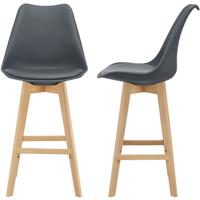[en.casa] Barhocker 2er Set Barstuhl mit Rückenlehne Bistrohocker mit gepolsterter Sitzfläche Tresenhocker mit Holzgestell Buche-Gestell Grau
