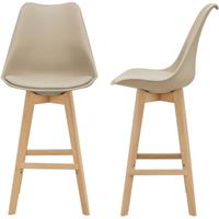 [en.casa] Barhocker 2er Set Barstuhl mit Rückenlehne Bistrohocker mit gepolsterter Sitzfläche Tresenhocker mit Holzgestell Buche-Gestell Beige