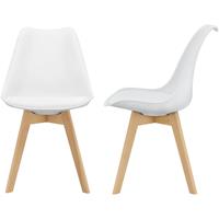 [en.casa] 2x Design Stühle Esszimmerstuhl Weiß PU-Kunstleder Stuhl Holzgestell