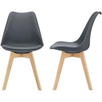 [en.casa] 2x Design Stühle Esszimmerstuhl Grau PU-Kunstleder Stuhl Holzgestell