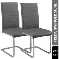 artlife Freischwinger Stuhl Vegas 2er Set | Kunstleder Bezug + Metall Gestell | 120 kg belastbar | grau | Esszimmerstühle Schwingstühle