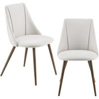 [en.casa] 2x Polsterstuhl Design Stühle Esszimmerstuhl 2er Set Textil Beige Bürostuhl mit Metallbeinen in Holzoptik 2 Stk.