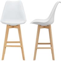 [en.casa] Barhocker 2er Set Barstuhl mit Rückenlehne Bistrohocker mit gepolsterter Sitzfläche Tresenhocker mit Holzgestell Buche-Gestell Weiß - 