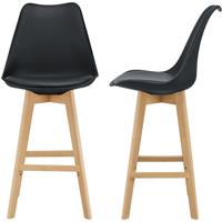 [en.casa] Barhocker 2er Set Barstuhl mit Rückenlehne Bistrohocker mit gepolsterter Sitzfläche Tresenhocker mit Holzgestell Buche-Gestell Schwarz