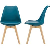 [en.casa] 2x Design Stühle Esszimmerstuhl Türkis PU-Kunstleder Stuhl Holzgestell